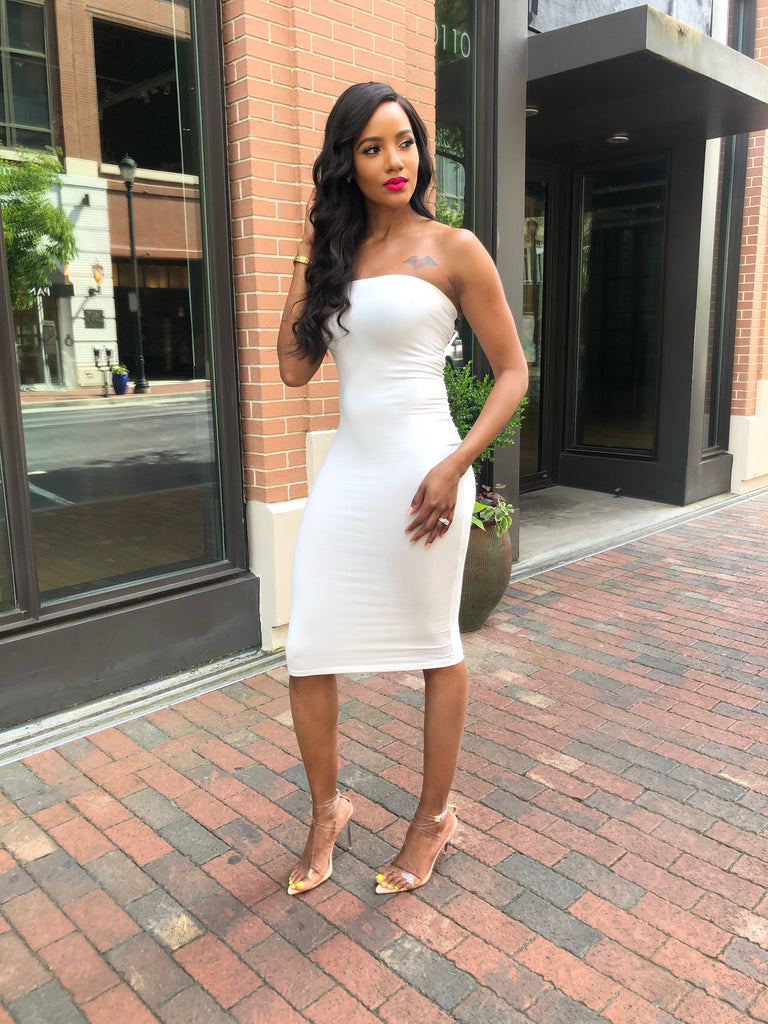 White bodycon top tube dress